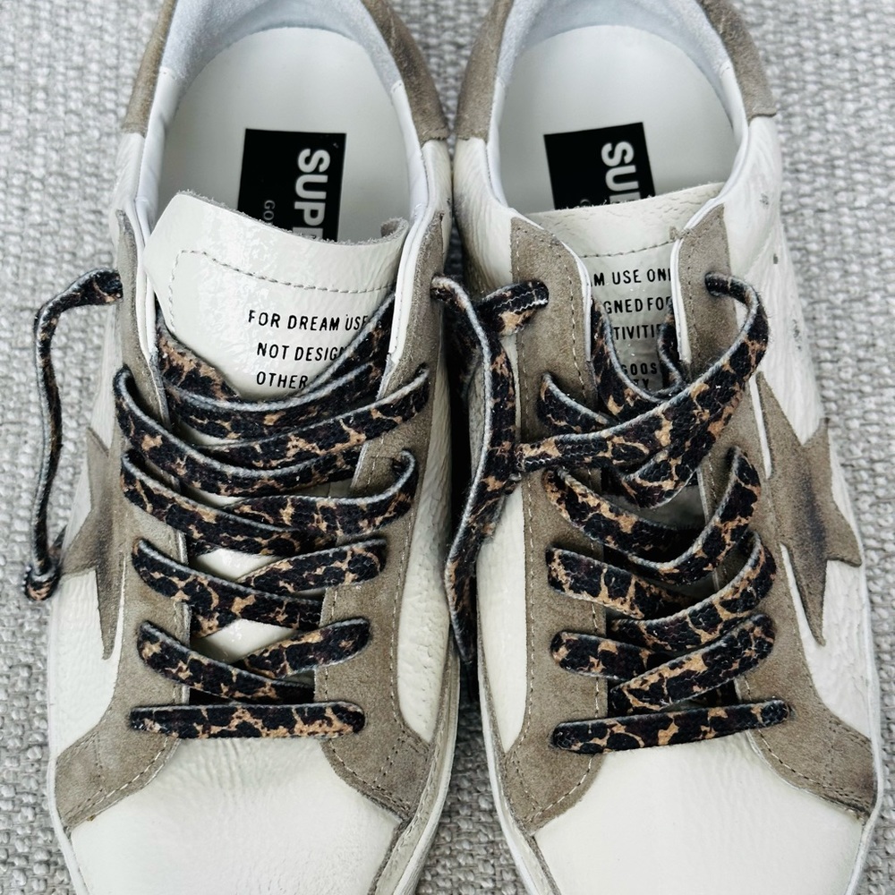 Golden Goose- Creamy white and taupe superstar naplack leather sneaker